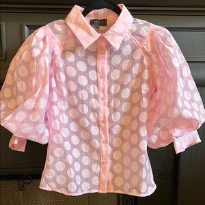 Gracia Pink and White Polka Dot Puff Sleeve Blouse